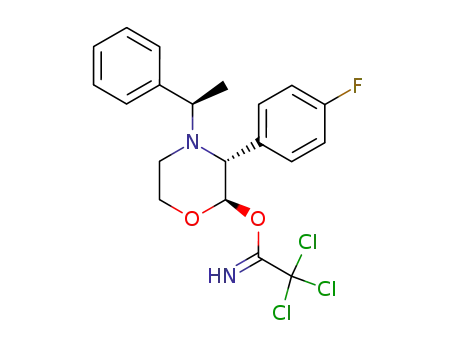 Molecular Structure of 472968-69-7 (2,2,2-Trichloro-acetimidic acid (2R,3R)-3-(4-fluoro-phenyl)-4-((R)-1-phenyl-ethyl)-morpholin-2-yl ester)