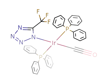 Molecular Structure of 36799-69-6 ((CO){CF<sub>3</sub>CN<sub>4</sub>}Ir(P(C<sub>6</sub>H<sub>5</sub>)3)2)