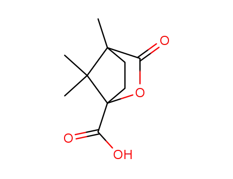 Molecular Structure of 465-48-5 (2-Oxabicyclo[2.2.1]heptane-1-carboxylic acid, 4,7,7-trimethyl-3-oxo-)