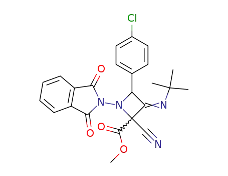 Molecular Structure of 72011-33-7 (2-cyano-2-(methoxycarbonyl)-4-(p-chlorophenyl)-1-phthalimido-3-(tert-butylimino)azetidine)