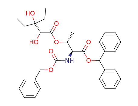Molecular Structure of 128849-60-5 ((R)-3-Ethyl-2,3-dihydroxy-pentanoic acid (1R,2S)-2-benzhydryloxycarbonyl-2-benzyloxycarbonylamino-1-methyl-ethyl ester)