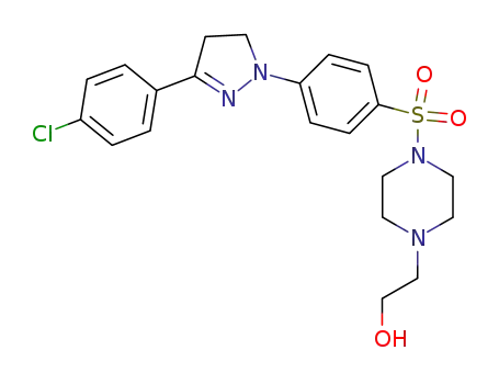 Molecular Structure of 23786-20-1 (4-[[4-[3-(4-chlorophenyl)-4,5-dihydro-1H-pyrazol-1-yl]phenyl]sulphonyl]piperazine-1-ethanol)
