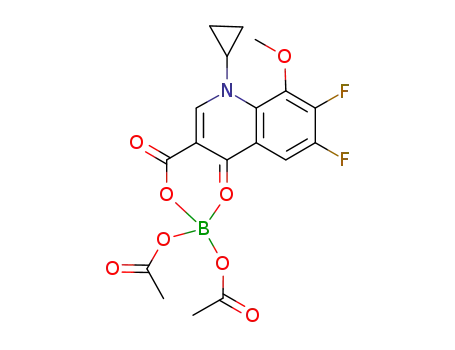 Molecular Structure of 139693-52-0 (6-cyclopropyl-8,9-difluoro-7-methoxy-4-oxo-4,6-dihydro-2H-1l3-[1,3]dioxino[5,6-c]quinoline-2,2-diyl diacetate)