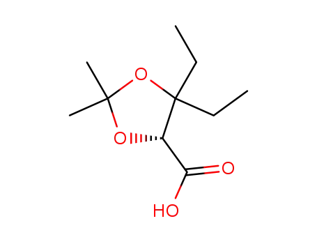 Molecular Structure of 128829-04-9 ((R)-5,5-Diethyl-2,2-dimethyl-[1,3]dioxolane-4-carboxylic acid)