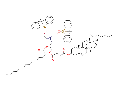 Molecular Structure of 926890-49-5 (3-[N,N-bis(2-tert-butyldiphenylsilyloxyethyl)amino]-2-(tetradecanoyloxy)-1-[succinyloxy(4-cholesteryloxy)]propane)