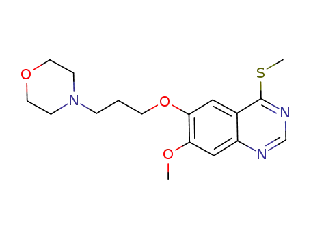 Molecular Structure of 958669-55-1 (4-(methylthio)-7-methoxy-6-[3-(4-morpholinyl)propoxy]quinazoline)