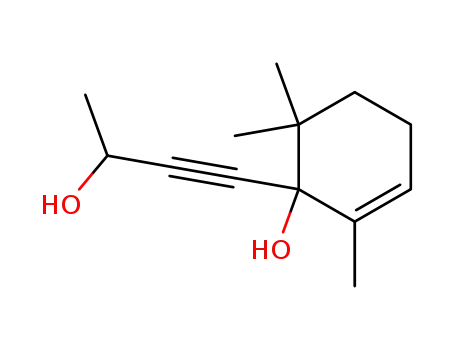 Molecular Structure of 41641-11-6 (2,6,6-trimethyl-1-hydroxy-1-[3-hydroxy-but-1-ynyl]-cyclohex-2-ene)