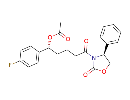 Molecular Structure of 1246853-49-5 ((R)-1-(4-fluorophenyl)-5-oxo-5-[(S)-2-oxo-4-phenyloxazolidin-3-yl]pentyl acetate)
