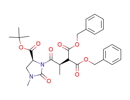 Molecular Structure of 170704-11-7 (2-[(R)-2-((S)-5-tert-Butoxycarbonyl-3-methyl-2-oxo-imidazolidin-1-yl)-1-methyl-2-oxo-ethyl]-malonic acid dibenzyl ester)
