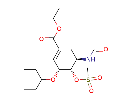 Molecular Structure of 877238-97-6 (1-Cyclohexene-1-carboxylic acid,
3-(1-ethylpropoxy)-5-(formylamino)-4-[(methylsulfonyl)oxy]-, ethyl ester,
(3R,4S,5R)-)