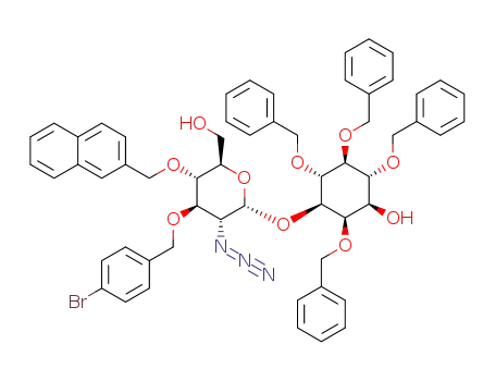 Molecular Structure of 1334379-58-6 (1-O-[2-azido-3-O-(4-bromobenzyl)-2-deoxy-4-O-(2-naphthylmethyl)-α-D-glucopyranosyl]-2,4,5,6-tetra-O-benzyl-D-myo-inositol)