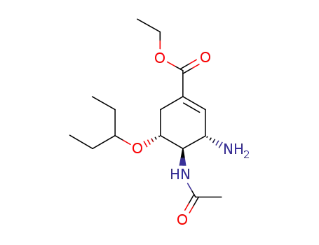 Molecular Structure of 1052063-39-4 (ethyl (3S,4R,5R)-4-acetamido-3-amino-5-(pentan-3-yloxy)-cyclohex-1-enecarboxylate)