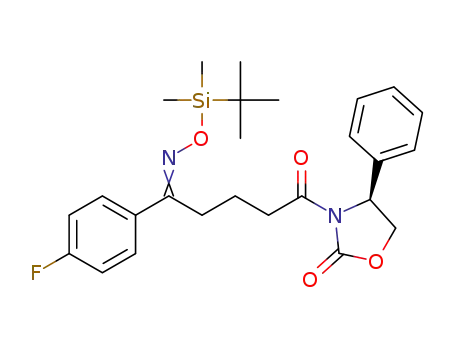 Molecular Structure of 1380431-20-8 ((S)-3-(5-(tert-butyldimethylsilyloximino)-5-(4-fluorophenyl)pentanoyl)-4-phenyloxazolidin-2-one)