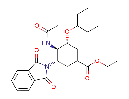 Molecular Structure of 1041262-68-3 ((3R,4R,5S)-4-acetamido-5-(1,3-dioxoisoindol-2-yl)-3-(pentyl-3-yloxy)cyclohexyl-ethyl-1-ene-1-carboxylate)