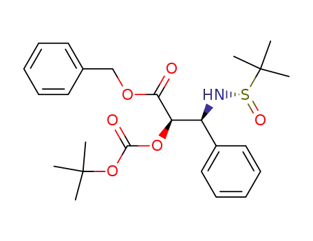 Molecular Structure of 878395-96-1 ((S<sub>S</sub>,2R,3S)-N-tert-butanesulfinyl-O-[(tert-butyloxy)carbonyl]-3-phenylisoserine benzyl ester)