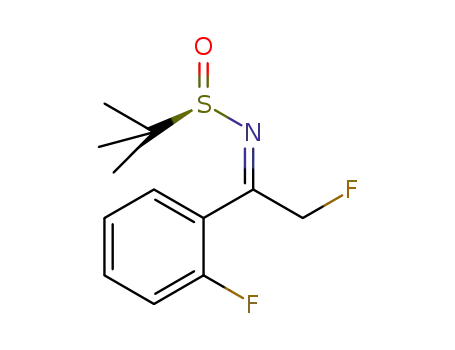 Molecular Structure of 1415914-97-4 ((R)-2-methyl-propane-2-sulfinic acid [2-fluoro-1-(2-fluoro-phenyl)-eth-(E)-ylidene]-amide)