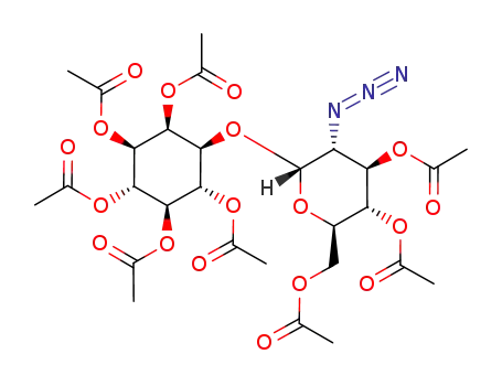 Molecular Structure of 668481-13-8 (Acetic acid (1S,2R,3R,4S,5S,6R)-2,3,4,5-tetraacetoxy-6-((2R,3R,4R,5S,6R)-4,5-diacetoxy-6-acetoxymethyl-3-azido-tetrahydro-pyran-2-yloxy)-cyclohexyl ester)