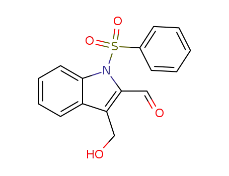 Molecular Structure of 89241-34-9 (1H-Indole-2-carboxaldehyde, 3-(hydroxymethyl)-1-(phenylsulfonyl)-)
