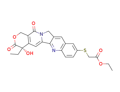 Molecular Structure of 86639-49-8 (((S)-4-Ethyl-4-hydroxy-3,13-dioxo-3,4,12,13-tetrahydro-1H-2-oxa-6,12a-diaza-dibenzo[b,h]fluoren-9-ylsulfanyl)-acetic acid ethyl ester)