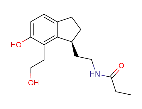 Molecular Structure of 196597-88-3 ((S)-N-[2-[2,3-Dihydro-6-hydroxy-7-(2-hydroxyethyl)-1H-inden-1-yl]ethyl]propanamide)