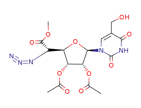 Molecular Structure of 127646-37-1 (5-hydroxymethyl-1-(methyl 2',3'-di-O-acetyl-5'-azido-5'-deoxy-β-D-allofuranosyluronate)uracil)