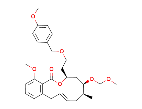 Molecular Structure of 398478-58-5 ((3S,5R,6S,E)-14-methoxy-3-(2-((4-methoxybenzyl)oxy)-ethyl)-5-(methoxymethoxy)-6-methyl-3,4,5,6,7,10-hexahydro-1H-benzo[c][1]oxacyclododecin-1-one)