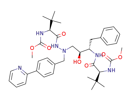 Molecular Structure of 1292296-09-3 ((3S,8R,9S,12S)-3,12-Bis(1,1-diMethylethyl)-8-hydroxy-4,11-dioxo-9-(phenylMethyl)-6-[[4-(2-pyridinyl)phenyl]Methyl]-,2,5,6,10,13-pentaazatetradecanedioic Acid 1,14-DiMethyl Ester)
