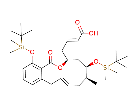 Molecular Structure of 320573-60-2 ((12E)-(7S,9R,10S)-4,9-bis-(tert-butyldimethylsilyloxy)-7-[(2E)-3-carboxyprop-2-enyl]-10-methyl-7,8,9,10,11,14-hexahydro-6-oxa-benzocyclodecen-5-one)