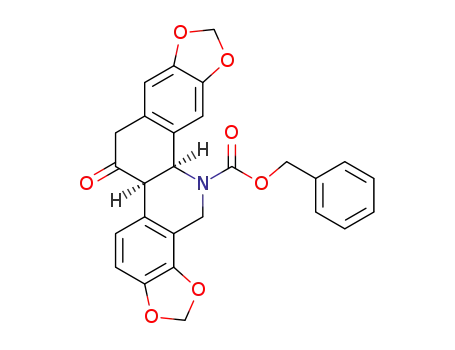 Molecular Structure of 33458-78-5 ((4bR<sup>*</sup>,10bS<sup>*</sup>)-5-benzyloxycarbonyl-2,3,7,8-bis(methylenedioxy)-4b,5,6,10b,11,12-hexahydrobenzo<c>phenanthridin-11-one)