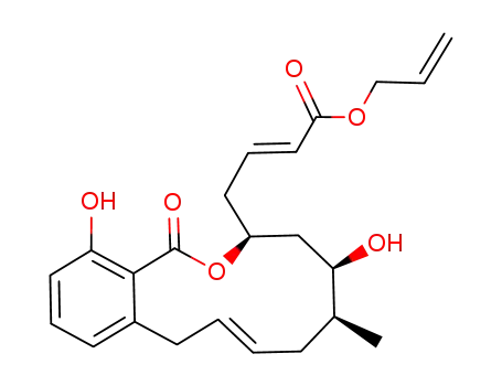 Molecular Structure of 320573-58-8 ((12E)-(7S,9R,10S)-7-[(2E)-3-(carboallyloxy)prop-2-enyl]-4,9-dihydroxy-10-methyl-7,8,9,10,11,14-hexahydro-6-oxa-benzocyclodecen-5-one)