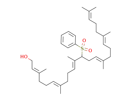 Molecular Structure of 1597486-78-6 ((2E,6E,10E,14E,18E)-3,7,11,15,19,23-hexamethyl-12-(phenylsulfonyl)tetracosa-2,6,10,14,18,22-hexaen-1-ol)
