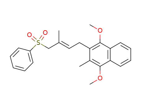 Molecular Structure of 73875-18-0 ((2′E)-2-(3′-methyl-4′-phenylsulfonylbut-2′-enyl)-1,4-dimethoxy-3-methylnaphthalene)