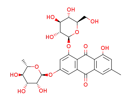Molecular Structure of 21133-53-9 (3-[(6-deoxy-alpha-L-mannopyranosyl)oxy]-1-(beta-D-glucopyranosyloxy)-8-hydroxy-6-methylanthraquinone)