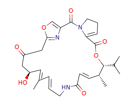 Molecular Structure of 21411-53-0 (3H-21,18-Nitrilo-1H,22H-pyrrolo[2,1-c][1,8,4,19]dioxadiazacyclotetracosine-1,7,16,22(4H,17H)-tetrone,8,9,14,15,24,25-hexahydro-14-hydroxy-4,12-dimethyl-3-(1-methylethyl)-, (3R,4R,5E,10E,12E,14S)-)