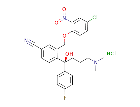 (S)-(-)-4-[4-(dimethylamino)-1-(4-fluorophenyl)-1-hydroxy-1-butyl]-3-(2-nitro-4-chlorophenoxymethyl)benzonitrile hydrochloride