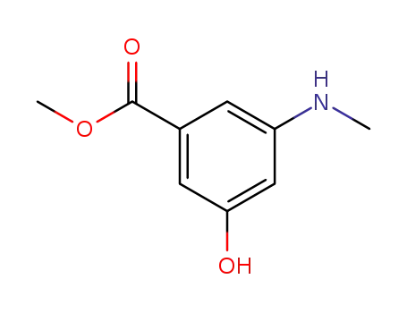 Molecular Structure of 89610-99-1 (Benzoic acid, 3-hydroxy-5-(methylamino)-, methyl ester)
