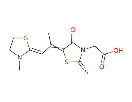 2-[(5E)-5-[(1Z)-1-(3-methyl-1,3-thiazolidin-2-ylidene)propan-2-ylidene]-4-oxo-2-sulfanylidene-1,3-thiazolidin-3-yl]acetic acid