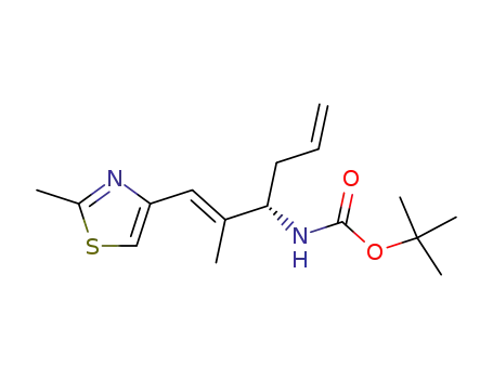 Molecular Structure of 219990-13-3 ((S)-4-[3-[N-[(tert-butyloxy)carbonyl]amino]-2-methyl-1(E),5-hexadienyl]-2-methylthiazole)