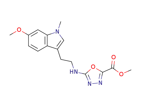 Molecular Structure of 867214-15-1 (5-[2-(6-methoxy-1-methyl-1<i>H</i>-indol-3-yl)-ethylamino]-[1,3,4]oxadiazole-2-carboxylic acid methyl ester)