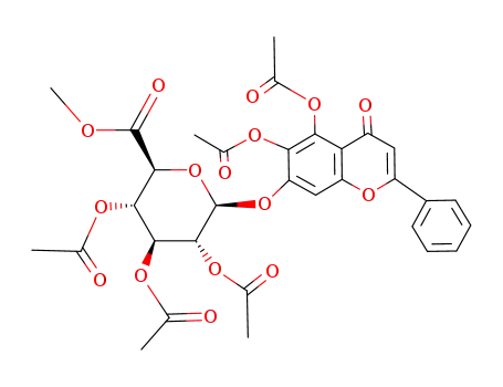 Molecular Structure of 74304-67-9 (5,6-Diacetoxy-7-hydroxyflavon-7-O-(2,3,4-tri-O-acetyl-β-D-glucopyranosiduronsaeure-methylester))