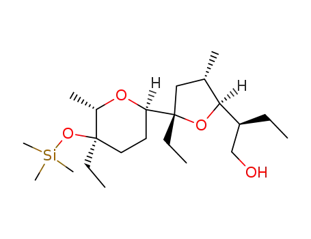 Molecular Structure of 84911-36-4 (2(S)-<5(S)-ethyl-3(S)-methyl-5-(5(R)-ethyl-5-(trimethylsiloxy)-6(S)-methyl-2(R)-tetrahydropyranyl)-2(S)-tetrahydrofuryl>butan-1-ol)