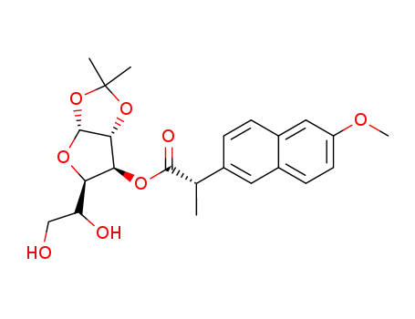 Molecular Structure of 113544-34-6 ((S)-2-(6-Methoxy-naphthalen-2-yl)-propionic acid (3aR,5R,6S,6aR)-5-(1,2-dihydroxy-ethyl)-2,2-dimethyl-tetrahydro-furo[2,3-d][1,3]dioxol-6-yl ester)