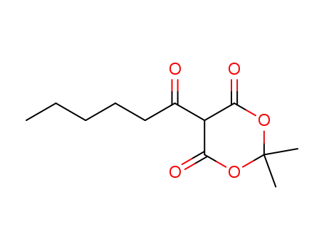 Molecular Structure of 254907-27-2 (2,2-dimethyl-5-(1-oxohexyl)-1,3-dioxane-4,6-dione)