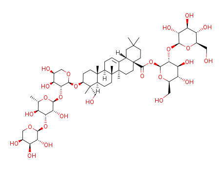 Molecular Structure of 87781-65-5 (Olean-12-en-28-oic acid,3-[(O-R-L-arabinopyranosyl-(1f3)-O- 6-deoxy-R-L-mannopyranosyl-(1f2)-R-Larabinopyranosyl) oxy]-23-hydroxy-,2-O-&acirc;- D-glucopyranosyl-&acirc;-D-glucopyranosyl ester,(3&acirc;,4R)- )