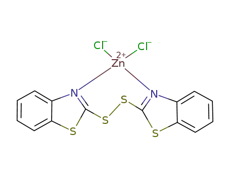 Molecular Structure of 22405-83-0 (dichloro[2,2'-dithiobis[benzothiazole]]zinc)