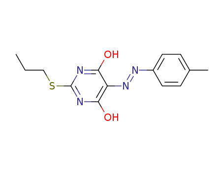 Molecular Structure of 376608-72-9 (4,6-dihydroxy-5-((E)-2-(4-methylphenyl)diazenyl)-2-(propylsulfanyl)pyrimidine)