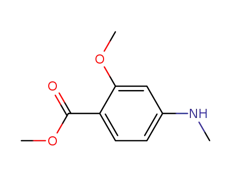 Molecular Structure of 106868-33-1 (Benzoic acid, 2-methoxy-4-(methylamino)-, methyl ester)