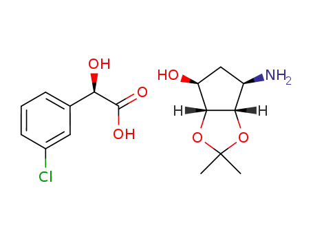 Molecular Structure of 1392909-34-0 ((3aR,4S,6R,6aS)-6-amino-2,2-dimethyltetrahydro-3aH-cyclopenta-[d][1,3]dioxol-4-ol R-(-)-3-chloromandelate)