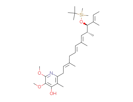 Molecular Structure of 871316-26-6 (2-[(2E,5E,7E,11E)-(9R,10R)-10-(tert-Butyl-dimethyl-silanyloxy)-3,7,9,11-tetramethyl-trideca-2,5,7,11-tetraenyl]-5,6-dimethoxy-3-methyl-pyridin-4-ol)