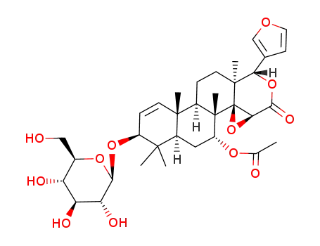Molecular Structure of 106984-18-3 (7α-acetoxy-14β,15β-epoxy-gedunan-1-ene-3-O-β-D-glucopyranoside)